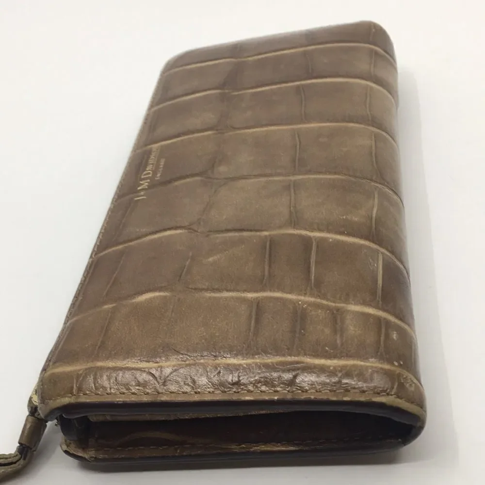 J & M Davidson Tan Leather Croc Embossed zip around zippy long wallet